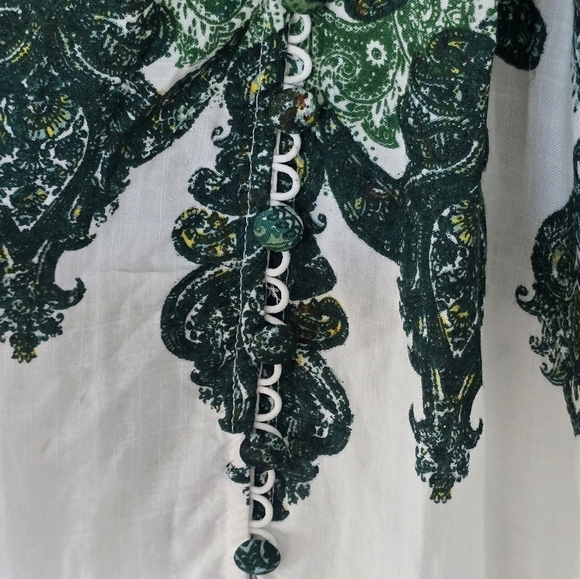 Arna York Collection Dress Womens Plus 26/28 Green White Button Up Paisley - Picture 10 of 16